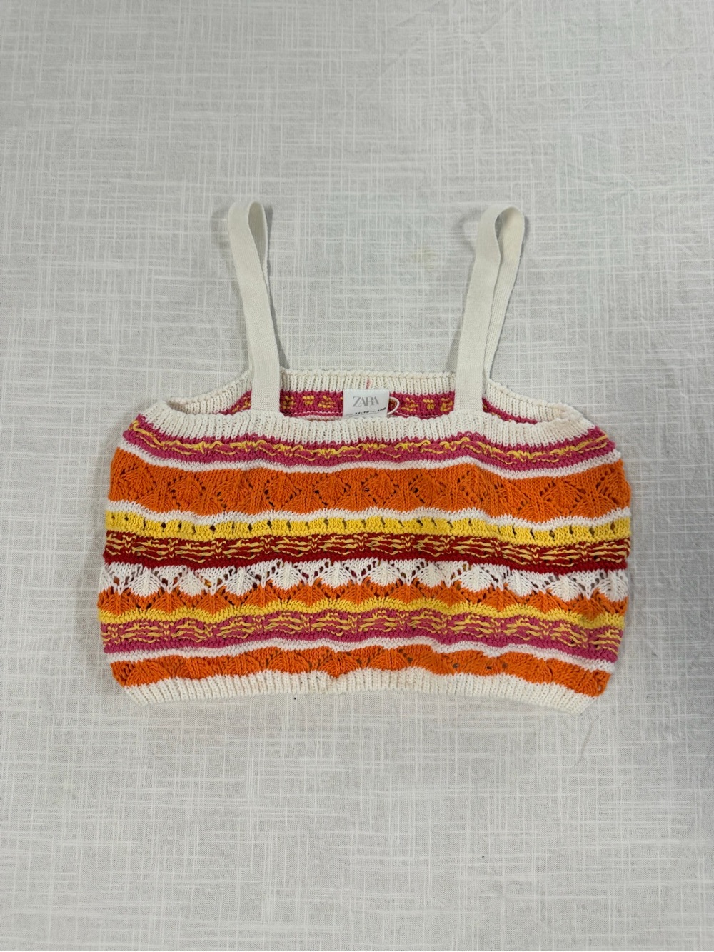 Zara Orange, Pink & Yellow Crochet Crop Top